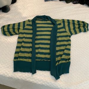 BDG Teal Striped Short Sleeve Lightweight Cardigan